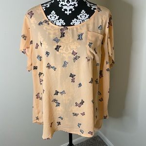 Torrid Butterfly Print Georgette Button Back Blouse, Size 2